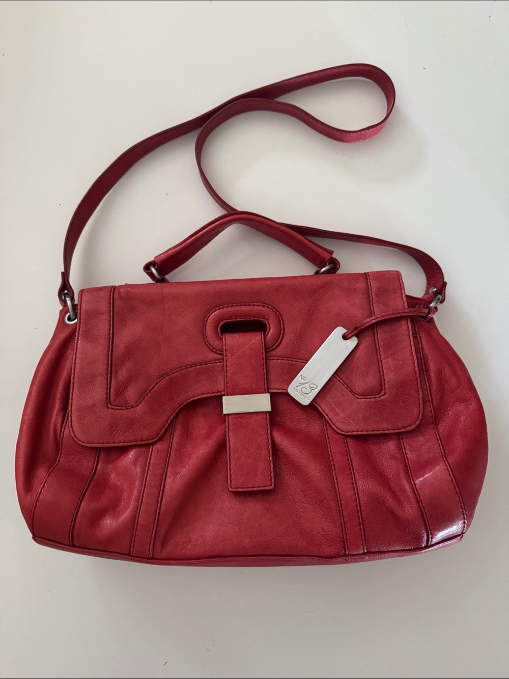 BOTKIER Charlotte Red Lambskin Leather Satchel Shoulder Bag Silver Hardware EUC